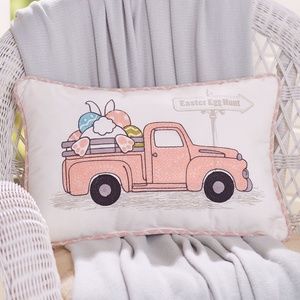 🐣 Easter  Egg Hunt Bunny w Vintage Style Pink Truck Decorative Pillow  🐣